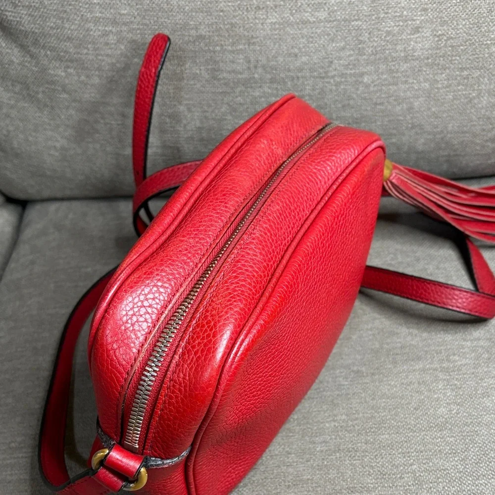 Authentic Gucci Soho Red Disco Leather Crossbody with Tassel